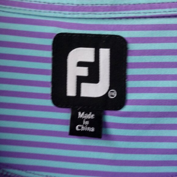 FootJoy Polo Shirt Mens XXL  2XL blue purple strip Golf Performance Short Sleeve - Picture 2 of 4